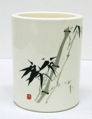 Pincel/pote de lápis de caligrafia tema bambu vintage - porcelina - Imagem 1 de 4