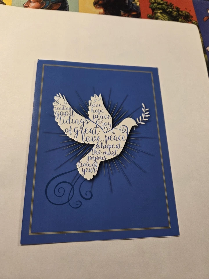 Голубь с мотивационными цитатами рождественская открытка синий и белый - Изображение 1 из 4