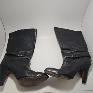Vintage Women’s Size 8 Zodiac Boots Western Biker Black Leather Metal Accent - Picture 1 of 14