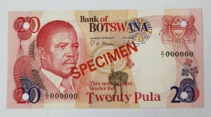1982 BOTSWANA 20 PULA "SPECIMEN" UNC [P-10s1] E/2 000000 - Picture 1 of 4