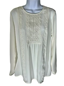J. Jill Long Sleeve Ivory Embroidered Yoke Top Women’s Size Medium - Picture 1 of 4