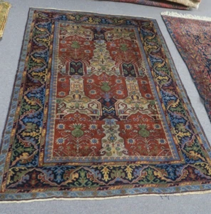 Tappeto kazako rosso russo semiantico vintage 4' x 5'6 annodato a mano tappeto lana - Foto 1 di 6