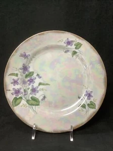 Vtg. Opalescent 7.75" Plate with Violets and Gold Rim - Bild 1 von 7