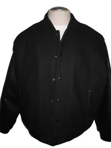 PORT AUTHORITY BLACK VARSITY WOOL SUPPLE LEATHER JACKET MEN'S XL US FLAG GREAT - Picture 1 of 11