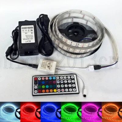 5M 5050 RGB LED Strip Light Double Row 600LEDs + 12V Power Supply 44Keys Control - Image 1 of 4