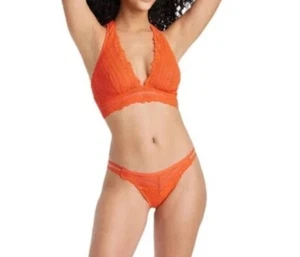 Bralette donna Auden Plunge Racerback pizzo arancione S nuova con etichetta - Foto 1 di 7