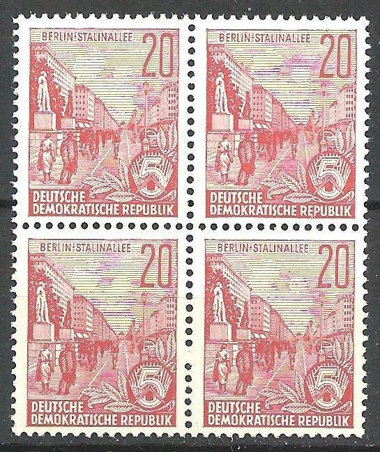 Germany DDR 1957 Sc# 333 Berlin 20pf perf 14 GDR block 4 MNH - Image 1 of 1