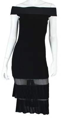 Vestido Vaina ROLAND MOURET NUEVO CON ETIQUETAS Negro Tejido Mixto Hombro Descubierto Midi 8 UK12 Foto 1 de 4