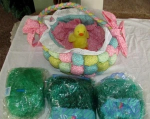  SHABBY CHIC Huge Colorful Easter Bucket, Handmade Basket, Decoration Signed - Picture 1 of 6