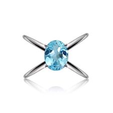 Sterling Silver Blue Topaz Oval Criss Cross Ring, Size 7
