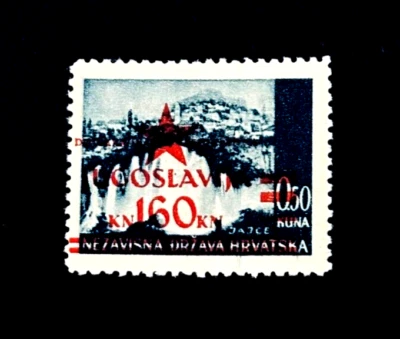 Sello Yugoslavia - 1945 Segunda Guerra Mundial Zagreb Croacia Liberación Sobreimpresión Roja MLH r20 Foto 1 de 2
