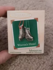 Hallmark Miniature Ornament 2002 WINTER'S HERE! Pewter ice skates  - Picture 1 of 4