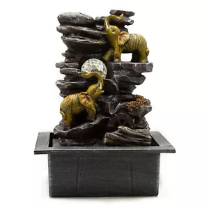 Tabletop Water Feature 35cm Elephants, Crystal Ball & Water Wheel Tabletop Water - Picture 1 of 2