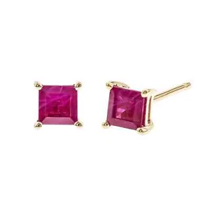 0.80 Ct Ruby Prong Earrings 14K Solid Yellow Gold - Picture 1 of 4