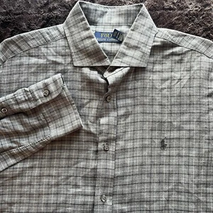 POLO Ralph Lauren Flannel Shirt Mens Large Gray Plaid Cotton Classic Fit - Picture 1 of 7