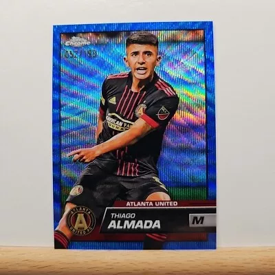 2023 Topps Chrome MLS Soccer Thiago Almada base Blue Wave Refractor 052/199 #185 - Image 1 of 2