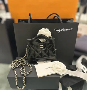 Chanel 31 Black Shopping Bag Gold Chain Quilted Shiny Calfskin Nano Clutch Cross - Picture 1 of 10