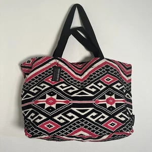 Vintage Addiction Tote Bag & Clutch Pink Black Large Embroidered Aztec Southwest - Picture 1 of 9