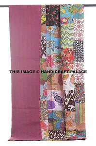 Indian Patchwork Kantha Quilt.Floral Twin Size Bedspread Throw Cotton Blanket - Picture 1 of 1