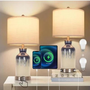 OUTON Lampade da Tavolo Set di 2, Lampada da Comodino Touch Dimmerabile, Lampada da Tavolo con USB - Foto 1 di 9