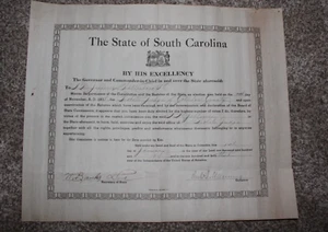 1919 STATE OF SC GOVERNOR RICHARD IRVINE MANNING SIGNED R M JEFFERIES PRO JUDGEA - Picture 1 of 5