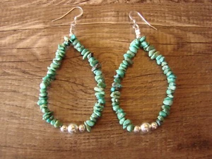 Navajo Indian Sterling Silver & Turquoise Nugget Dangle Earrings - Doreen Jake - Picture 1 of 5