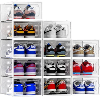 Seseno 12 Pack Shoe Organizer Storage Bins, Clear Plastic Stackable Shoe Boxes - Image 1 of 4