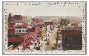 Trolley Second Avenue SEATTLE WA Washington Vintage 1907 Postcard - Picture 1 of 2