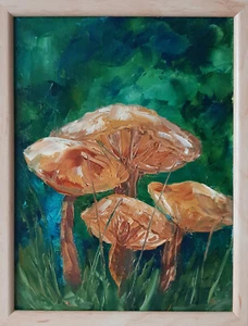 Pintura de setas mosca agárico arte al óleo original pintura impasto enmarcada 10 por 8. - Imagen 1 de 8