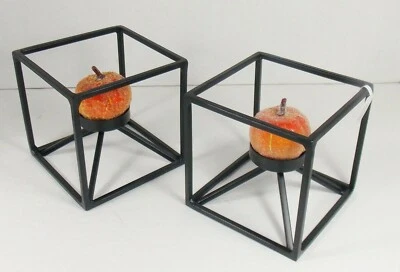 Black Geometric Tealight Candle Holders Metal Iron Tabletop Pier 1 Set of 2 - Image 1 of 4