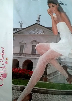 Mura Collant Pantyhose Embroidered Floral Lace Design Cream Tights Size S - Image 1 of 4