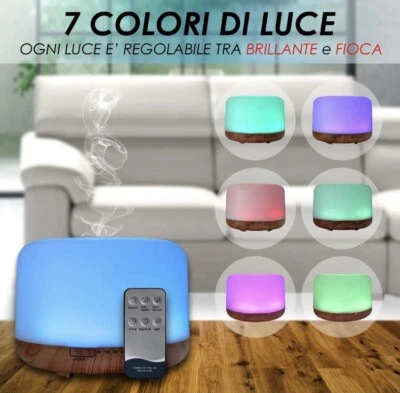 UMIDIFICATORE DIFFUSORE DI AROMI OLI ESSENZIALI NEBULIZZATORE CON LUCE LED RGB - Immagine 1 di 4