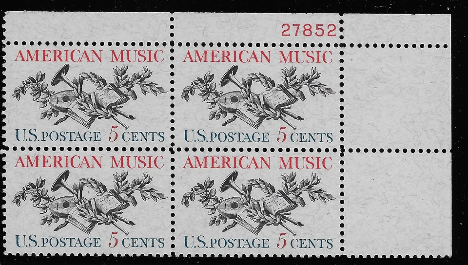 US Scott #1252, Plate Block #27852 1964 American Music 5c FVF MNH Upper Right - Image 1 of 1