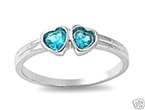 Double Heart Baby Ring Sterling Silver 925 Rhodium Plated Jewelry Blue Topaz CZ