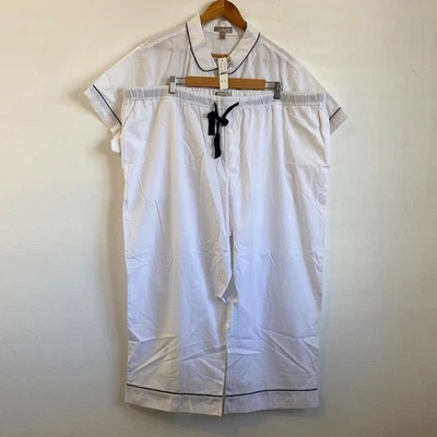J Crew Conjunto Pantalón Pijama Algodón End-on-end Blanco Manga Corta Camisa 3X Foto 1 de 4