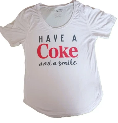 Camiseta retro para mujer Have a Coke and a Smile blanca talla XL dobladillo y cuello redondeados Foto 1 de 3