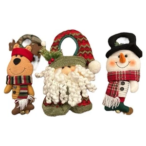 Christmas Doorknob Hanger Decorations Lot Santa, Reindeer, Snowman W Bell - Picture 1 of 6