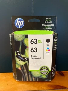 HP 63XL Black/Tri-color Original Ink Cartridges 2 Pack  New - EXP. 10/2020 - Afbeelding 1 van 7