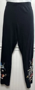 Johnny Was Black Floral Bird TigerEmbroidered Cotton Stretch Leggings LPull One - Picture 1 of 9