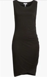 Leith Damen schwarz gerafft figurbetont Rundhalsausschnitt Tank Kleid Größe Large Stretch Komfort - Bild 1 von 11
