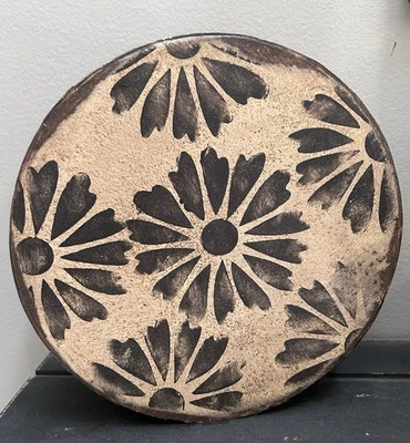 Prim Hand painted Round Box Black Cream Farmhouse Primitive Vintage Country SALE - Image 1 of 4