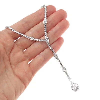 925 Sterling Silver Italy Round-Cut C Z Popcorn Chain Lariat Necklace 16" - Image 1 of 4