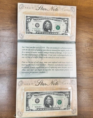 1993 & 1995 $5 Star Notes Matching Serial - Atlanta and Chicago- Low Serial - Image 1 of 4