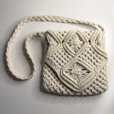 Tommy Bahama Cream Macrame Crossbody Shoulder Bag Boho Hippie Festival Chic - Image 1 of 4