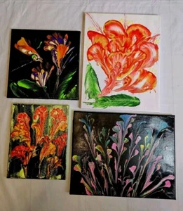 Abstract Flowers Acrylic On Canvas Wall Art Grouping Pictures  Boho Wall Modern  - Picture 1 of 17