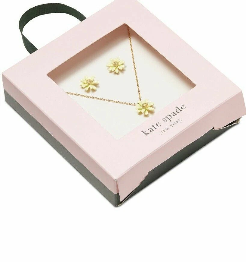 Kate Spade Into The Bloom Small Yellow Flower Necklace & Stud Earrings S5