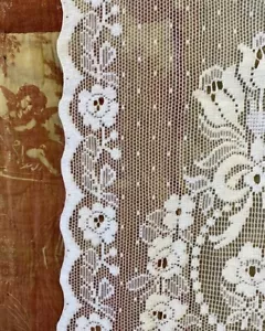 Vintage Laura Ashley Victorian Ribbons Design White Cotton Lace Curtain 53”/63” - Picture 1 of 17