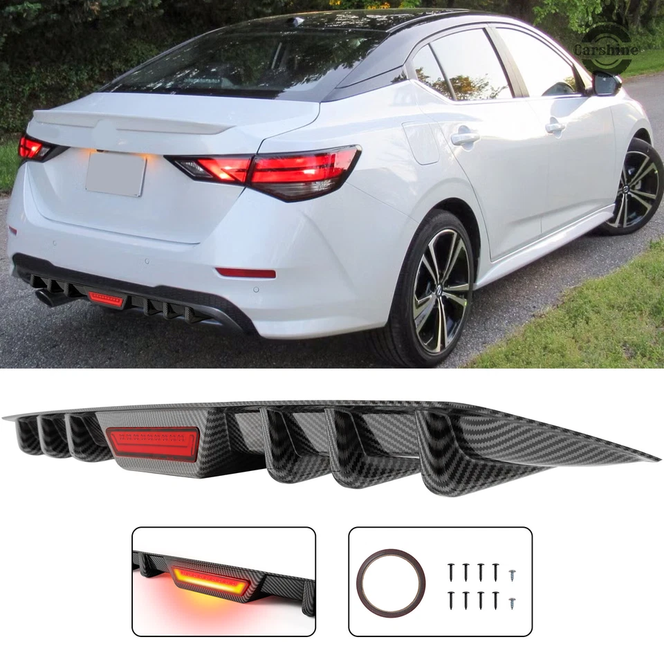 Rear Bumper Diffuser Lip with Red LED Tail Brake Stop Light For Nissan Sentra Foto 1 de 4