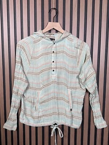 prAna Sweatshirt XS Womens Henley Gauze Knit Striped Adjustable Waist Hooded - Picture 1 of 7