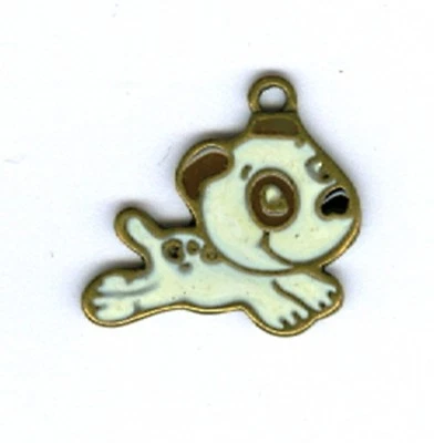 Happy cute little puppy alloy charm or pendant. Set of 1. - Imagem 1 de 4